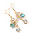 Clear Crystal, Light Blue Cat Eye Stone Butterfly Drop Earrings In Gold Plating - 50mm Length - view 5