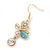 Clear Crystal, Light Blue Cat Eye Stone Butterfly Drop Earrings In Gold Plating - 50mm Length - view 2