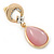 Pink Cat Eye Teardrop Earrings In Gold Plating - 33mm Length - view 4