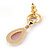 Pink Cat Eye Teardrop Earrings In Gold Plating - 33mm Length - view 6