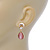 Pink Cat Eye Teardrop Earrings In Gold Plating - 33mm Length - view 3