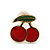 Children's/ Teen's / Kid's Tiny Red/ Green Enamel 'Double Cherry' Stud Earrings In Gold Plating - 7mm Length - view 2