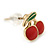 Children's/ Teen's / Kid's Tiny Red/ Green Enamel 'Double Cherry' Stud Earrings In Gold Plating - 7mm Length - view 3