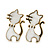 Children's/ Teen's / Kid's Small White Enamel 'Cat' Stud Earrings In Gold Plating - 15mm Length