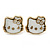 Children's/ Teen's / Kid's Tiny White Enamel 'Kitty' Stud Earrings In Gold Plating - 9mm Diameter