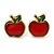Children's/ Teen's / Kid's Tiny Red Enamel 'Apple' Stud Earrings In Gold Plating - 8mm Length
