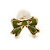 Children's/ Teen's / Kid's Tiny Olive Green Enamel 'Bow' Stud Earrings In Gold Plating - 7mm Length - view 2