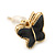 Children's/ Teen's / Kid's Small Black Enamel 'Butterfly' Stud Earrings In Gold Plating - 9mm Length - view 4