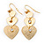 Gold Tone Textured Diamante Triple Heart Drop Earrings - 50mm Length
