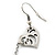 Silver Tone Double Heart Chain Drop Earrings - 70mm Length - view 4