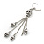 Silver Tone Gothic 'Multi Skull' Chain Dangle With Leverback Closure Earrings - 85mm Length - view 6
