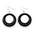 Black Enamel Double Hoop Earrings In Gold Plating - 70mm Length - view 3