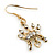Gold Plated Crystal 'Crown' Drop Earrings - 45mm Length - view 2