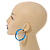 Large Sky Blue Enamel Hoop Earrings - 55mm Diameter - view 2