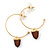 Medium Gold Plated Slim Hoop Earrings With Acorn Charm - 35mm Diameter - view 3