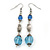 Long Blue Acrylic Bead Linear Drop Earrings In Antique Silver Metal - 75mm Length - view 2