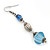 Long Blue Acrylic Bead Linear Drop Earrings In Antique Silver Metal - 75mm Length - view 5