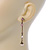 Gold Tone Pink Simulated Pearl, Enamel Flower Double Chain Dangle Earrings - 60mm L - view 3