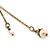 Gold Tone Pink Simulated Pearl, Enamel Flower Double Chain Dangle Earrings - 60mm L - view 6