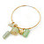 Medium Slim Gold Tone Hoop With Pale Green Bead Charm Earrings - 40mm Diameter - view 6