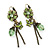 Light Green Enamel, Crystal Flower & Butterfly Drop Earrings With Leverback Closure In Burn Gold Tone - 55mm Length - view 2