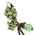 Light Green Enamel, Crystal Flower & Butterfly Drop Earrings With Leverback Closure In Burn Gold Tone - 55mm Length - view 4