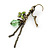 Light Green Enamel, Crystal Flower & Butterfly Drop Earrings With Leverback Closure In Burn Gold Tone - 55mm Length - view 5