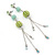 Long Light Green Fabric, Light Blue Glass Bead Chain Dangle Earrings In Silver Tone - 11cm Length - view 2