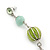 Long Light Green Fabric, Light Blue Glass Bead Chain Dangle Earrings In Silver Tone - 11cm Length - view 3