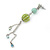 Long Light Green Fabric, Light Blue Glass Bead Chain Dangle Earrings In Silver Tone - 11cm Length - view 5