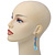 Light Blue Sequin Bead, Shell Flower, Heart Chain Drop Earrings In Silver Tone - 75mm Length - view 10