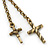 Long Vintage Inspired Chain Cross Dangle Earrings In Burn Gold Metal - 95mm Length - view 2