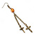Long Vintage Inspired Chain Cross Dangle Earrings In Burn Gold Metal - 95mm Length - view 4