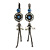 Vintage Inspired Blue Crystal, Freshwater Pearl, Chain Drop Earrings In Burn Silver With Leverback Closure - 50mm Length