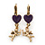 Vintage Inspired Gold Tone Purple Enamel Heart, Angel Drop Earrings With Leverback Closure - 40mm Length