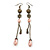 Vintage Inspired Bronze Tone Filigree, Pink Acrylic Bead, Chain Drop Earrings - 11cm Length - view 5