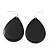 Black Enamel Teardrop Earrings In Silver Tone - 50mm Length
