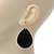 Black Enamel Teardrop Earrings In Silver Tone - 50mm Length - view 3