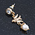 Vintage Inspired Swallow With Freshwater Pearl Drop Earrings In Gold Tone - 35mm Length - view 4