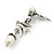 Vintage Inspired Swallow With Freshwater Pearl Drop Earrings In Silver Tone - 35mm Length - view 6