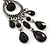 Burn Silver Marcasite Black Acrylic Bead Drop Earrings - 75mm Length - view 5