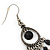 Burn Silver Marcasite Black Acrylic Bead Drop Earrings - 75mm Length - view 4