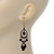 Burn Silver Marcasite Black Acrylic Bead Drop Earrings - 75mm Length - view 8