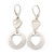 Matt Silver Tone Mother of Pearl Double Heart Drop Earrings With Leverback Closure - 50mm Length - view 3