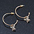 Medium Thin Gold Tone Hoop With Off White Enamel Butterfly Drop Earrings - 30mm Diameter - view 2