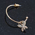 Medium Thin Gold Tone Hoop With Off White Enamel Butterfly Drop Earrings - 30mm Diameter - view 4
