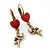 Vintage Inspired Gold Tone Red Enamel Heart, Angel Drop Earrings With Leverback Closure - 40mm Length - view 3