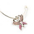 Medium Thin Silver Tone Hoop With Pale Pink Enamel Butterfly Drop Earrings - 30mm Diameter - view 5