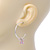 Medium Thin Silver Tone Hoop With Pale Pink Enamel Butterfly Drop Earrings - 30mm Diameter - view 4