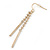 Gold Plated Diamante Linear Drop Earrings - 65mm Length - view 2
